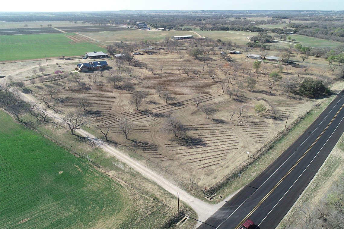 Drone view of ongoing land regeneration project in Fredericksburg, Texas 