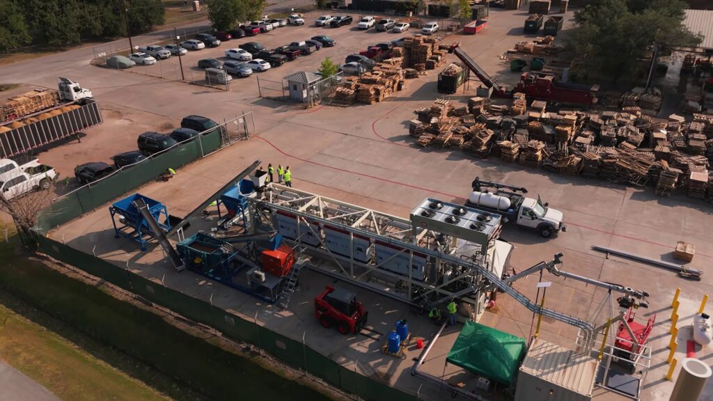 Aerial view of the Houston pallet recycling yard where LoCo produces biochar